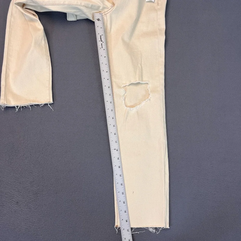 RSQ Jeans Womens 24‎ High Rise Straight Leg Denim Distressed Frayed Hem Ecru NWT